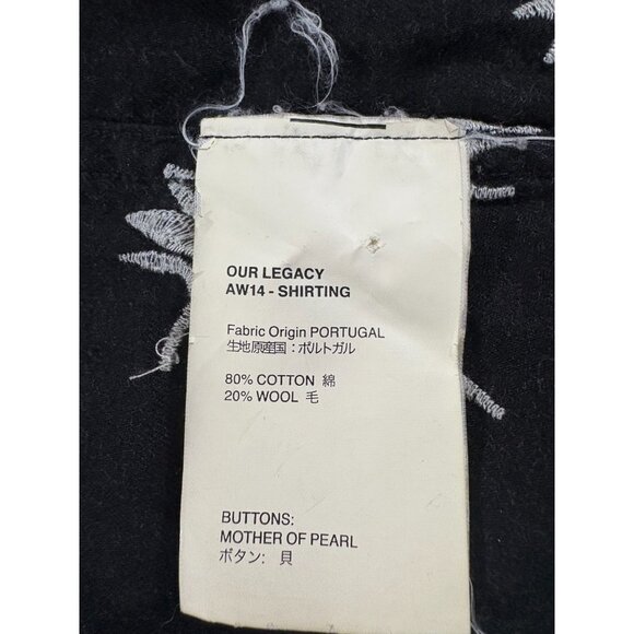 Corridor NYC wool blend Embroidered leaf shirt color black white size 46 US 2XL - Picture 3 of 7